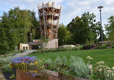 Toegangstoren van de boomtoppenwandeling in Bad Iburg