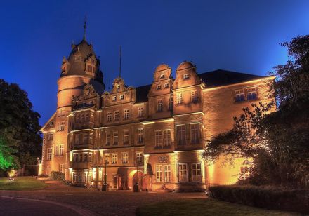 Het prinselijke paleis van Detmold bij nacht